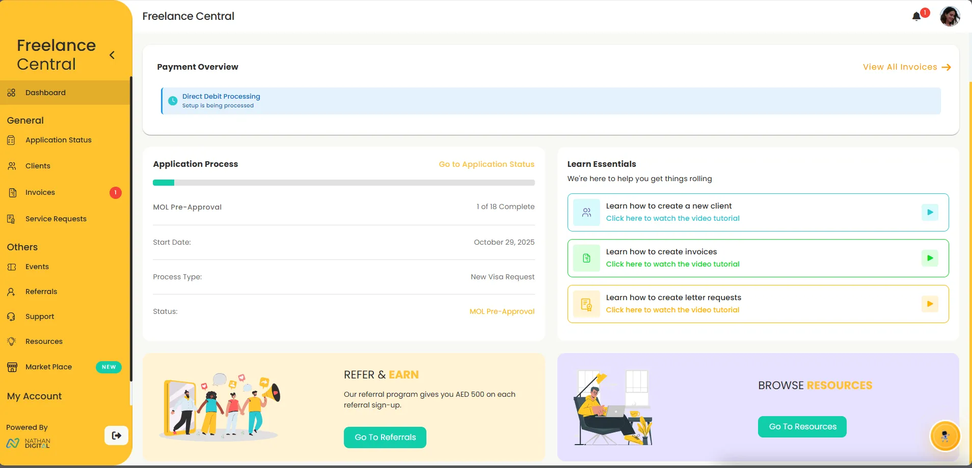 Freelance Central Dashboard Screenshot